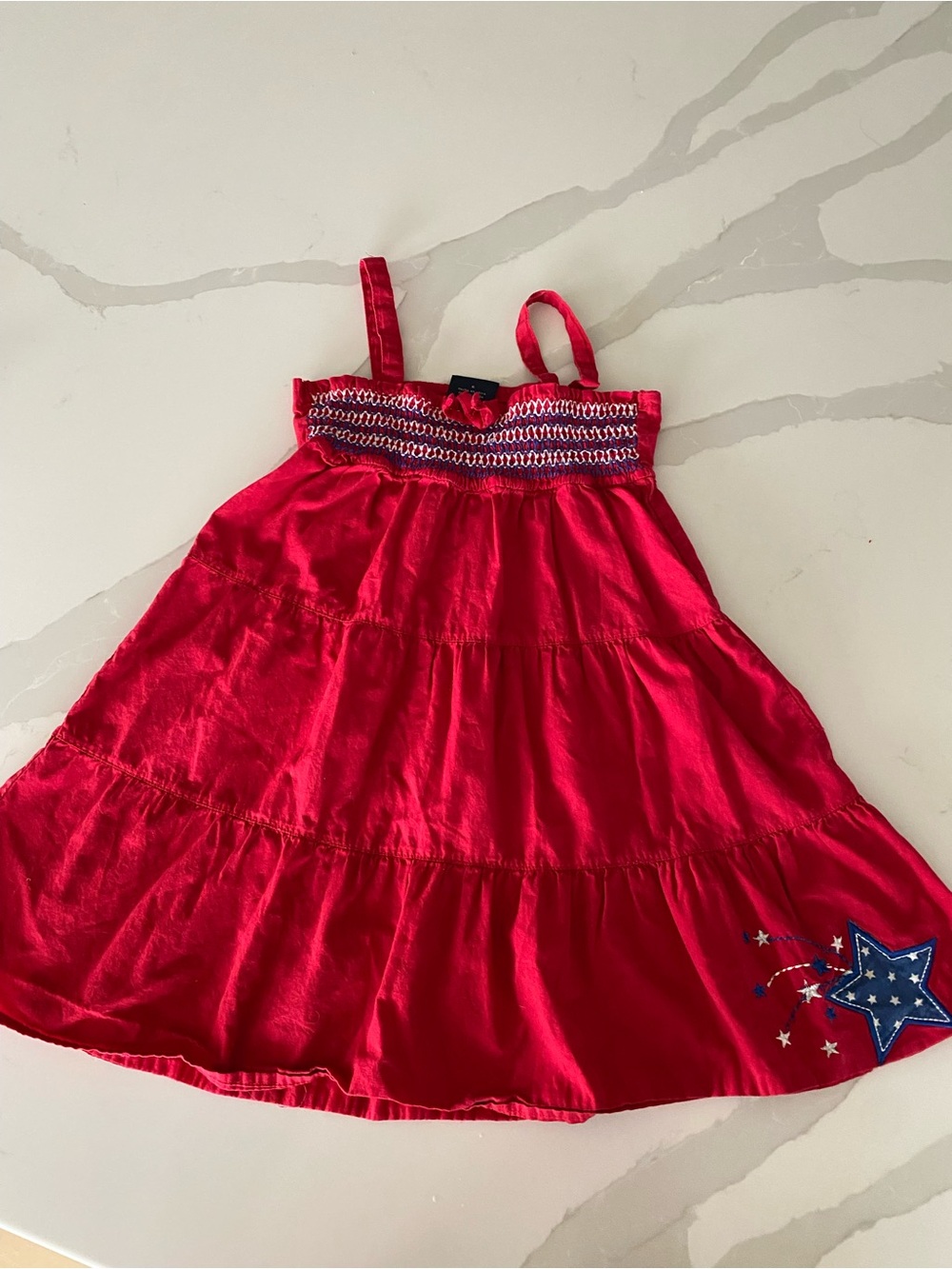 Vtg y2k Faded Glory Girls Red Patriotic Star Smocked Cotton Sundress Sz 6